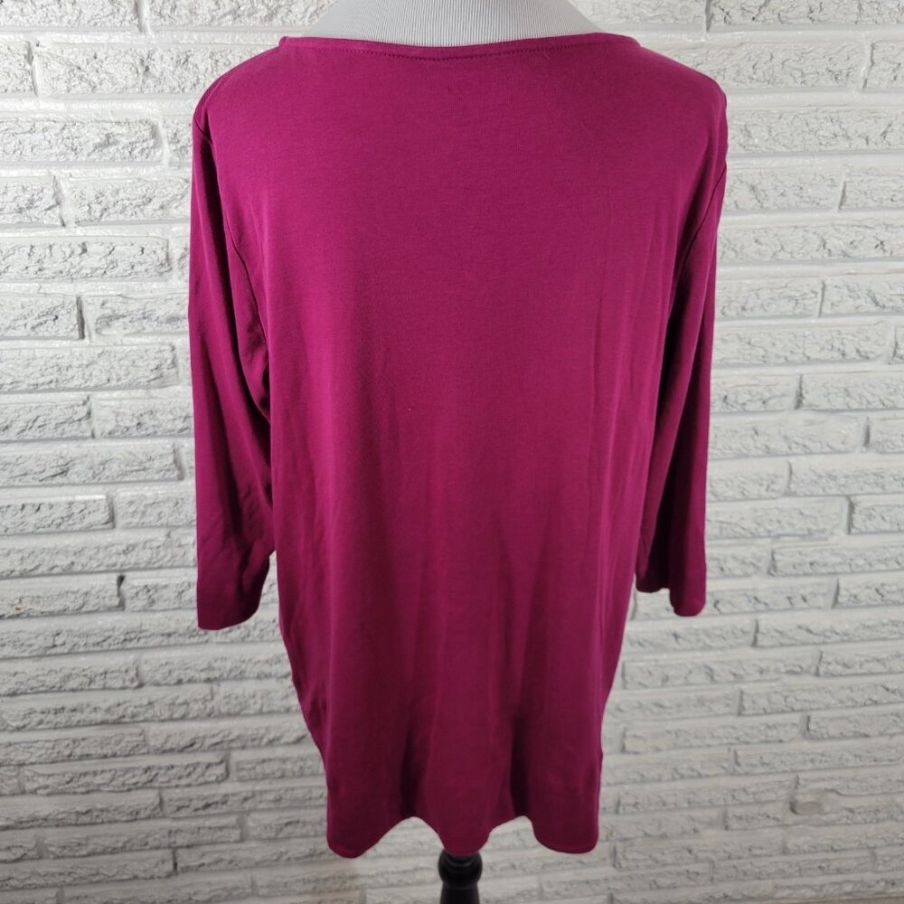 Chicos Womens Top XL Purple 100% Cotton 3/4 Sleeve Pullover Casual Knit PUR6E - Picture 6 of 9